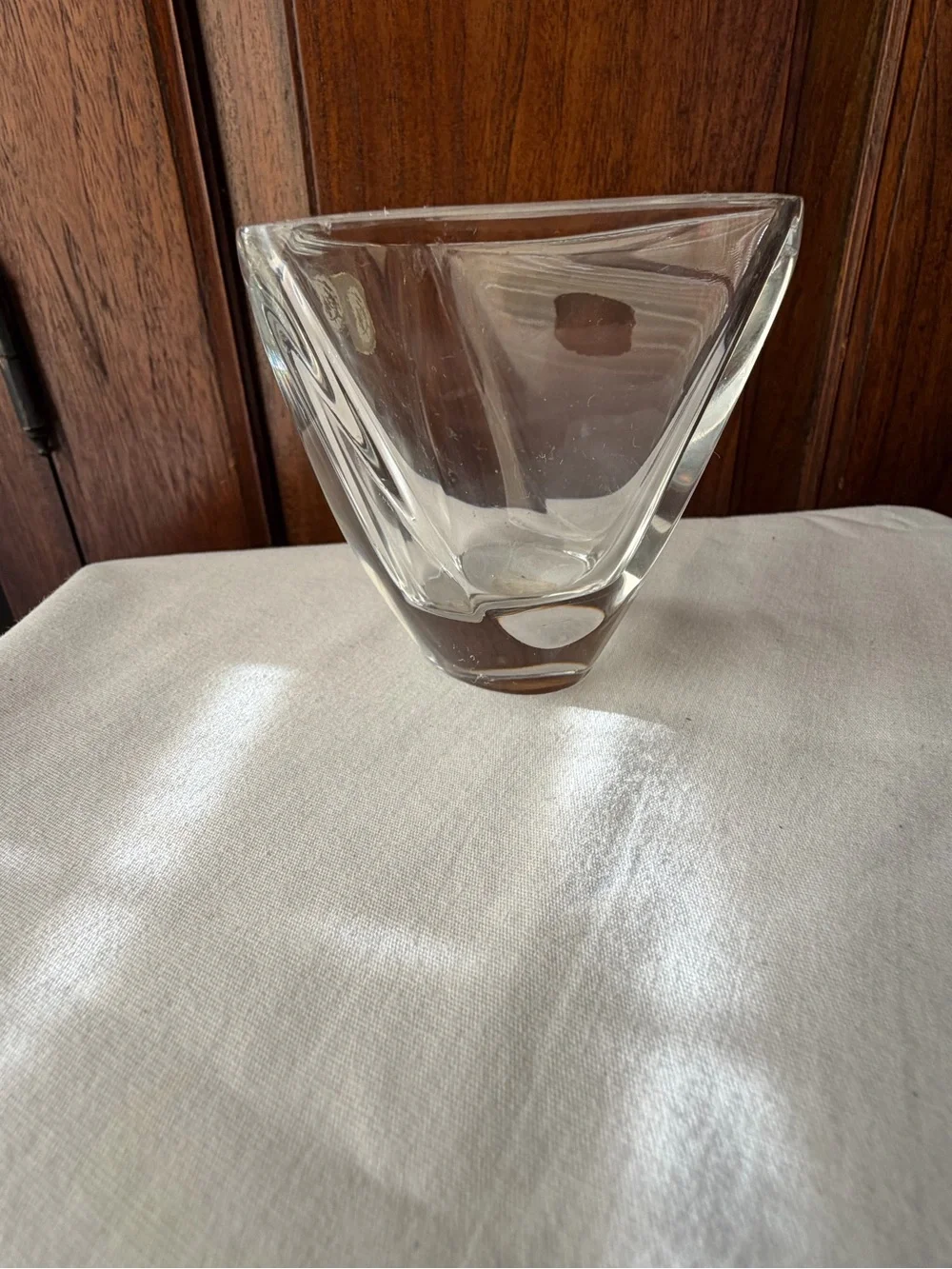 Val St Lambert Belgium Crystal Small Bud Vase Clear Geometric Art Glass Vase